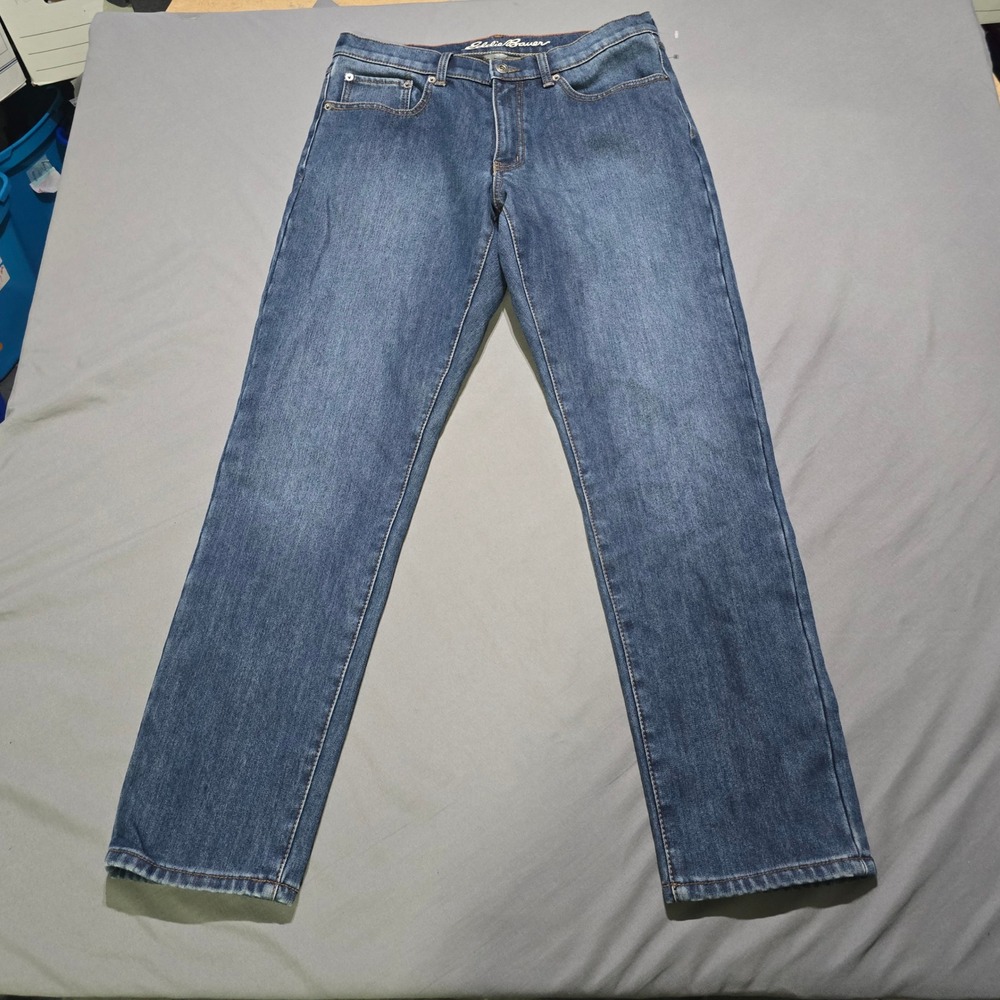 Eddie Bauer Jeans Mens 32x32 Blue Fleece Lined Straight Fit EM32JN402